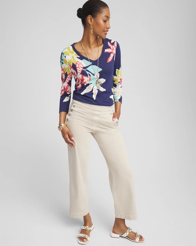 Floral V-neck 3/4 Sleeve Tee - image 2